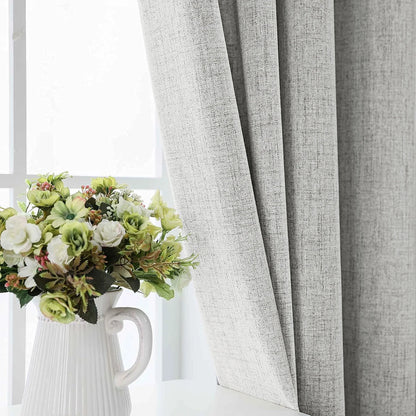 2-Panel Premium Faux Linen Room Darkening Curtains | Double-Layer Solid Window Drapes with Tiebacks for Bedroom & Living Room | CD1020