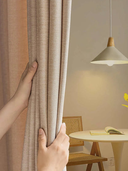 Premium Beige Textured Faux-Linen Curtains with Ochre Gold Reverse | Cozy Living Room & Bedroom Drapes | CD1015