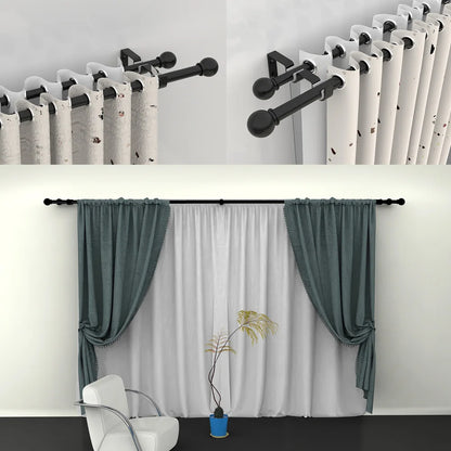 Adjustable Black Double Curtain Rod Set (60"-132") – Heavy Duty Dual Metal Pole | CH1011