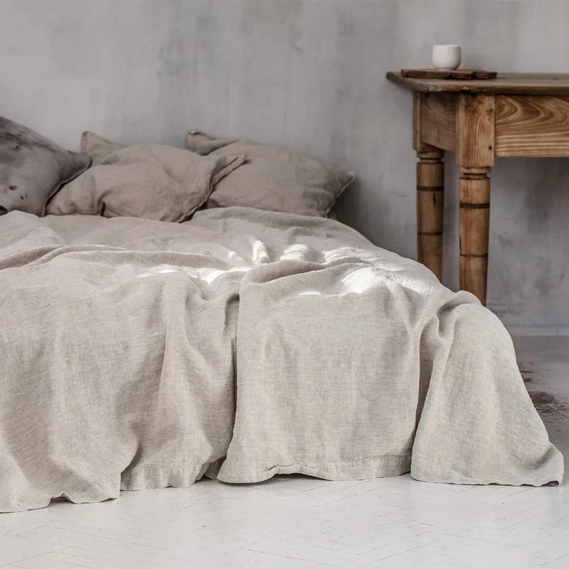 3-Piece 100% Washed Linen Sheet Set | Stone-Washed Pure Flax Flat Sheet & Pillowcases for Modern Farmhouse Bedding