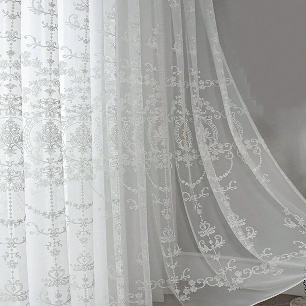 Elegant Single Layer Damask Embroidered Sheer Curtain | CD1034
