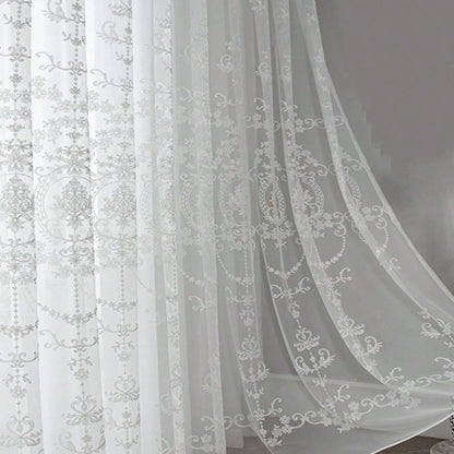 Elegant Single Layer Damask Embroidered Sheer Curtain | CD1034