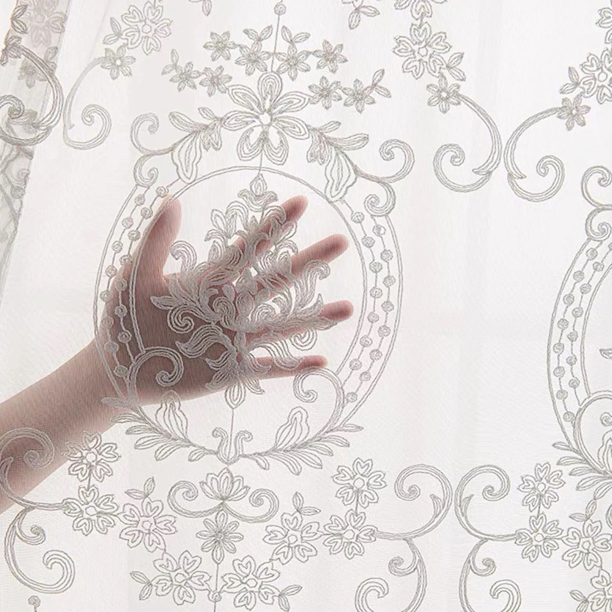 Elegant Single Layer Damask Embroidered Sheer Curtain | CD1034