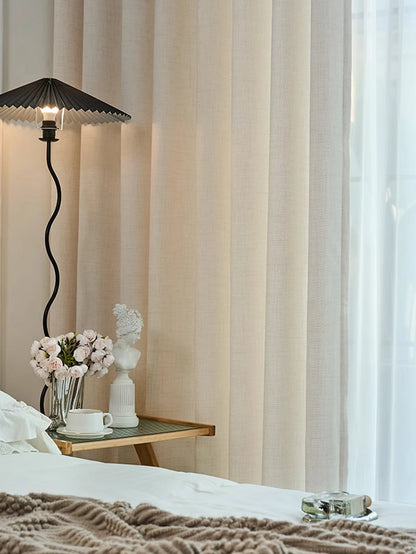 Premium French Retro Beige Linen Curtains | High-End Japanese Style Drapes & Gauze Panels for Bedroom and Living Room | CD1016