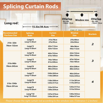 5/8" White Double Curtain Rod Set – Adjustable Metal Drapery Poles with Brackets for Layered Windows | CH1012