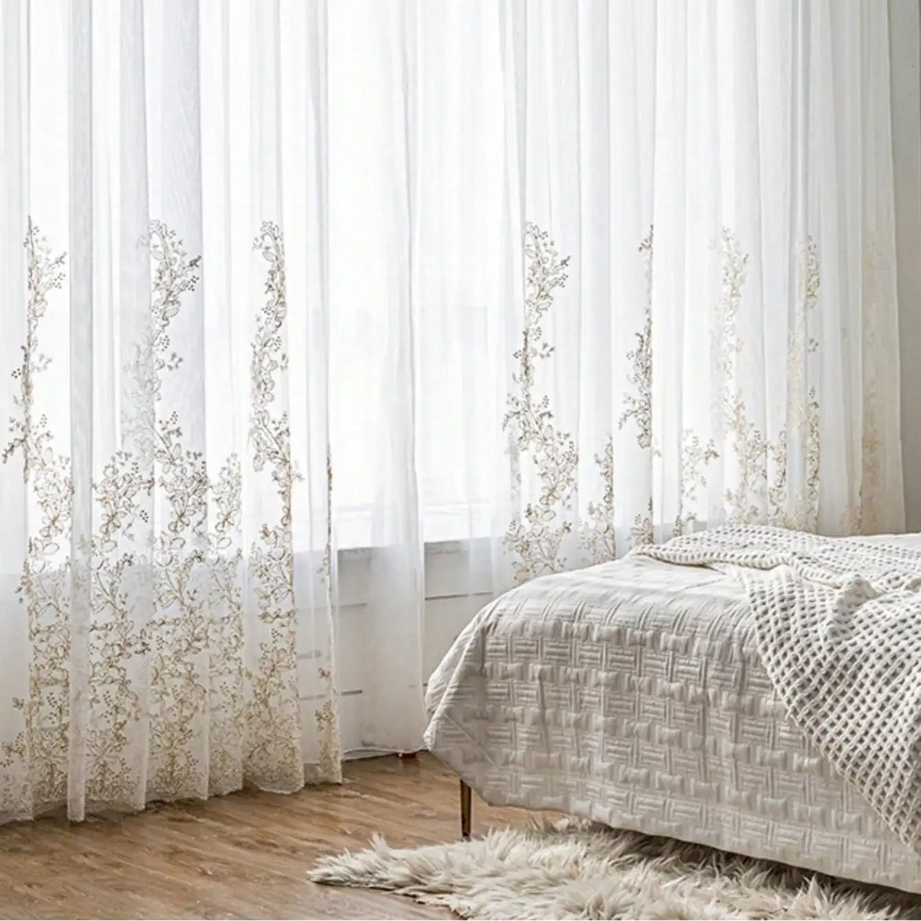 European embroidery white gaEuropean Embroidered Floral Sheer Gauze Curtains – Elegant Court-Style Window Treatment | CD1017uze curtains free perforation elegant court style half blackout sheer curtains for living room