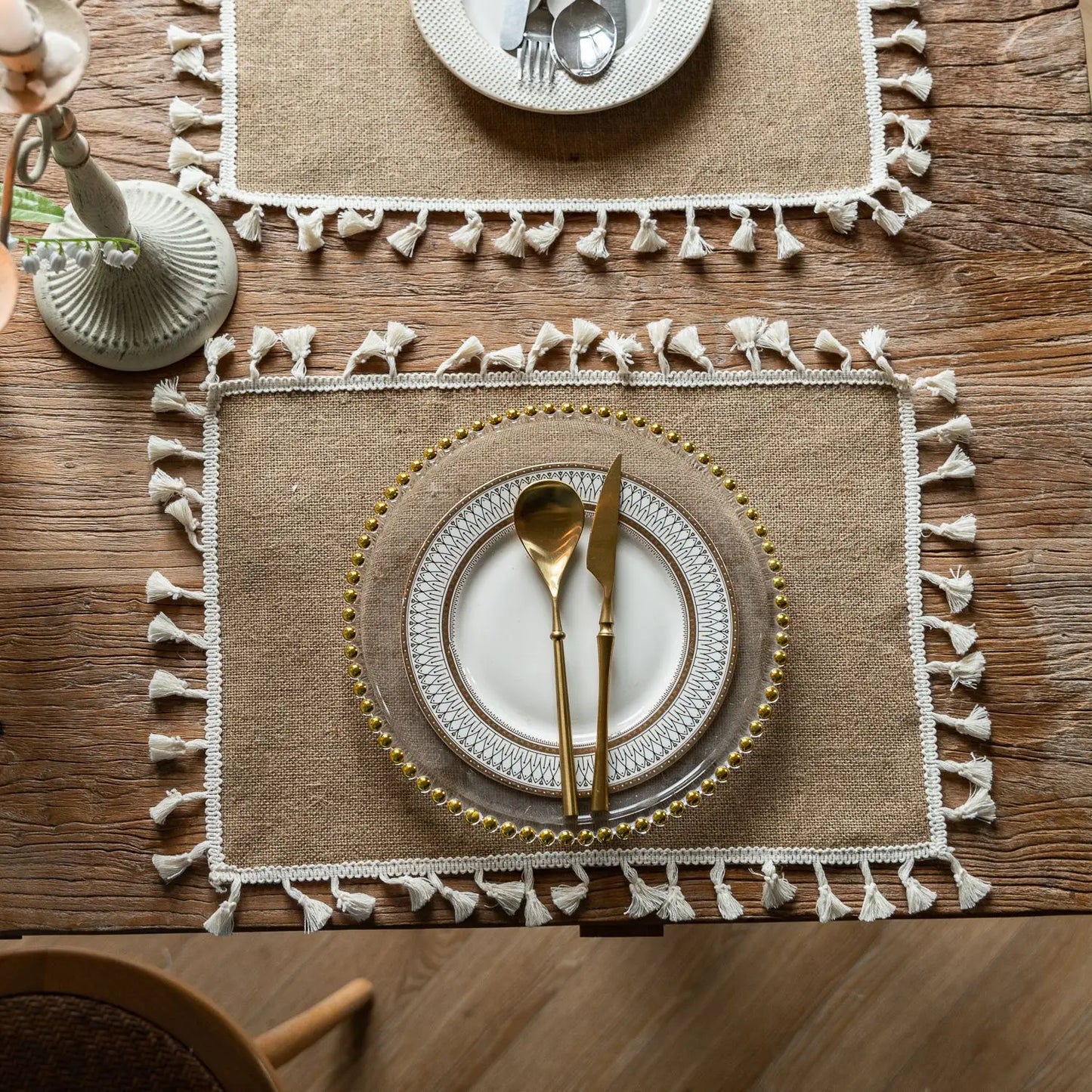 Set of 4 Rustic Round Braided Placemats | Woven Farmhouse Sunflower Table Mats for Everyday & Holiday Dining