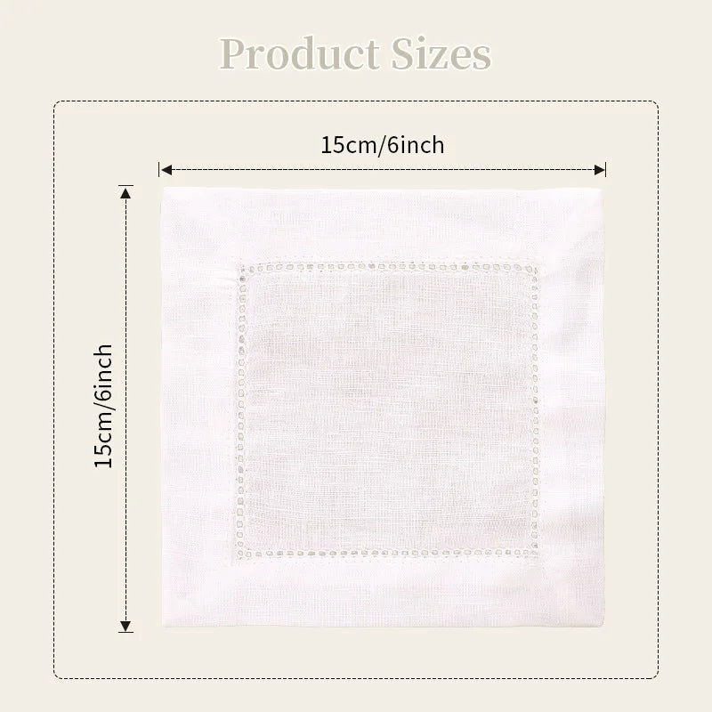 24-Piece Hemstitch Linen Blend Cocktail Napkins | 6x6 Classic White Square Cloths for Weddings, Bar Cart & Minimalist Dining
