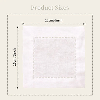 24-Piece Hemstitch Linen Blend Cocktail Napkins | 6x6 Classic White Square Cloths for Weddings, Bar Cart & Minimalist Dining