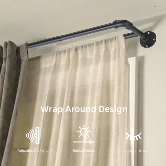 Heavy Duty 1-Inch Industrial Black Double Curtain Rod Set for Windows, Adjustable Telescoping Pipe rod | CH1014