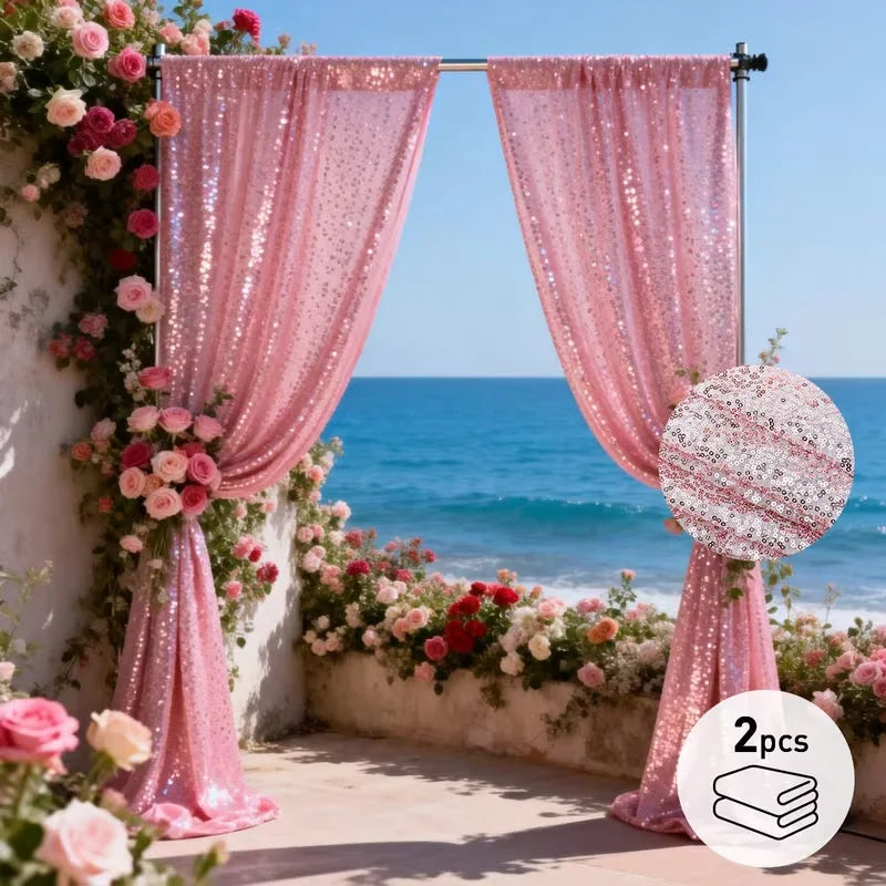 2-Panel Sequin Backdrop Curtain Set – Seamless Glitter Photography Background for Weddings, Parties & Events | CDE1026