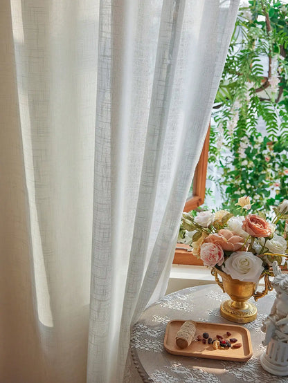 American Pastoral Tie-Top Sheer Curtains – Natural Linen-Textured Translucent Drapes | CD1018