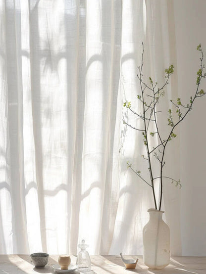 Korean Style Warm White Sheer Linen Curtains | Solid Cotton Blend Drapes for Living Room & Eid Decor | CD1017