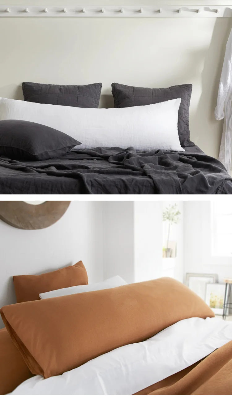 Double Long Pillowcase 100% Pure Linen Pillow Case Euro Sham for Bed, Envelope Cushion Cover Antibacterial Anti-mite
