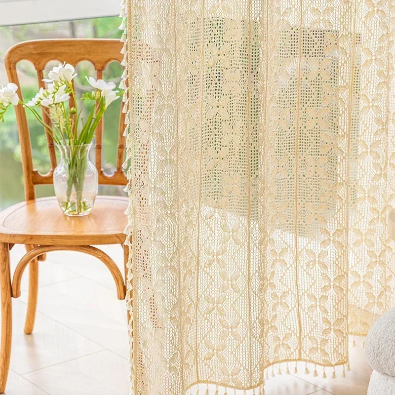 100% Cotton Vintage Boho Crochet Lace Curtain Panel | CD1027