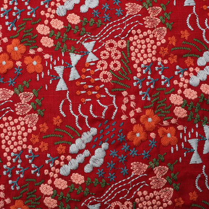 Flower Embroidered Cotton Linen Fabric | Floral Jacquard Dress Fabric | CA1019