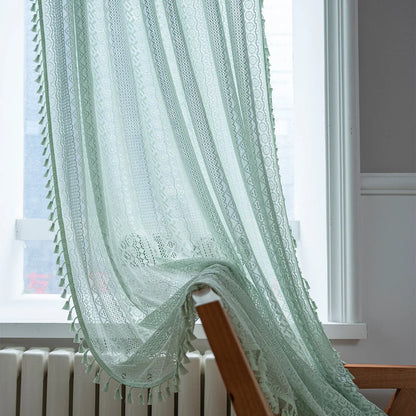 Vintage Boho Macrame Lace Curtain with Tassels | CD1024