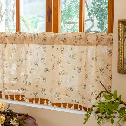 Cotton Daisy Short Café Curtain with Tassel Trim, Rod Pocket | CD1053
