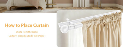 5/8" White Double Curtain Rod Set – Adjustable Metal Drapery Poles with Brackets for Layered Windows | CH1012