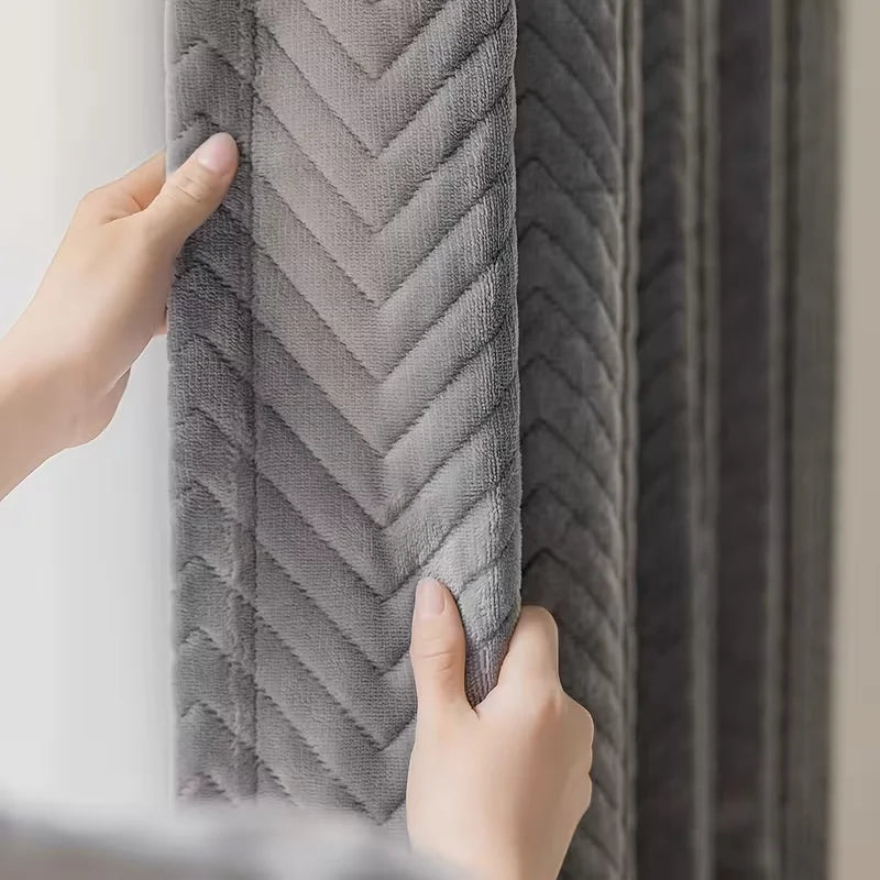 Thermal Blackout Curtain Panel | Velvet Texture Insulated Drapery | CD1046