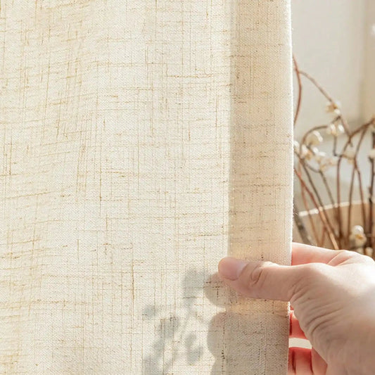 Beige Sheer Minimalist Faux Linen Curtain | CD1039