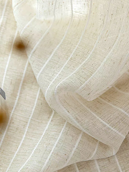 Breezy Neutral Striped Sheer Linen-Blend Drapery | CD1010