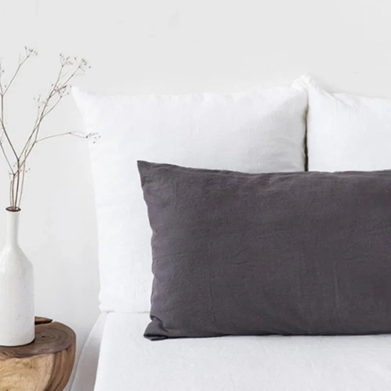 Double Long Pillowcase 100% Pure Linen Pillow Case Euro Sham for Bed, Envelope Cushion Cover Antibacterial Anti-mite