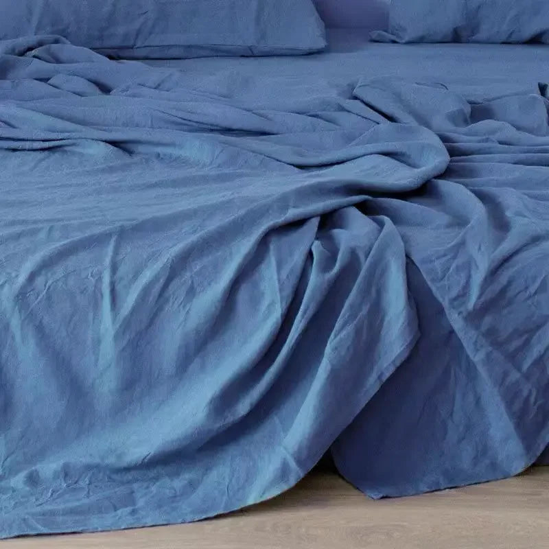 3-Piece 100% Washed Linen Sheet Set | Stone-Washed Pure Flax Flat Sheet & Pillowcases for Modern Farmhouse Bedding