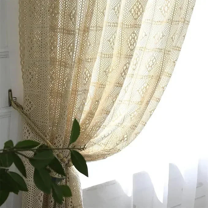 100% Cotton Vintage Boho Crochet Lace Curtain Panel | CD1027