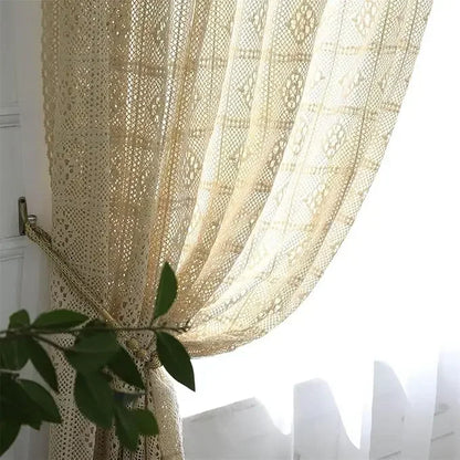 100% Cotton Vintage Boho Crochet Lace Curtain Panel | CD1027