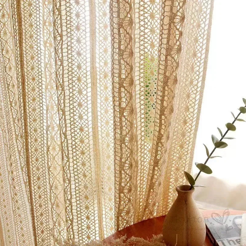 100% Cotton Vintage Boho Crochet Lace Curtain Panel | CD1027