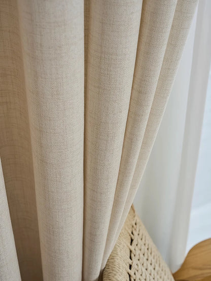 Premium French Retro Beige Linen Curtains | High-End Japanese Style Drapes & Gauze Panels for Bedroom and Living Room | CD1016