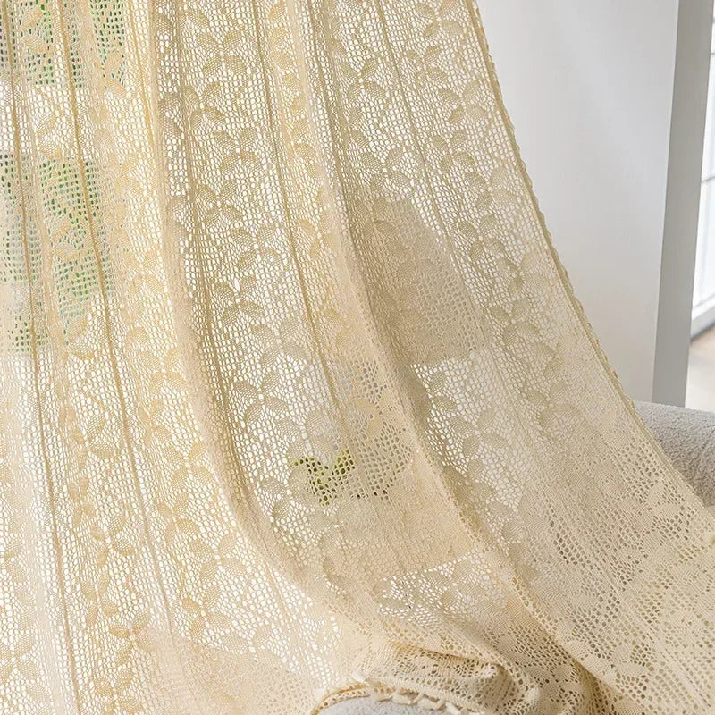 100% Cotton Vintage Boho Crochet Lace Curtain Panel | CD1027