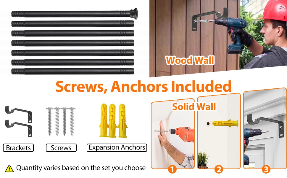 5/8" Adjustable Black Curtain Rod with Brackets (17" - 154") | CH1010