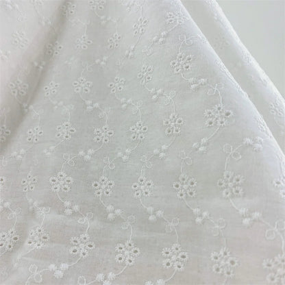 Premium White Floral Embroidery Cotton Fabric, CL1010