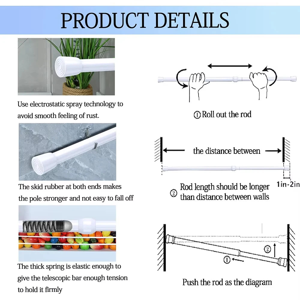 Heavy-Duty Adjustable Black Tension Rod – No-Drill Extendable Curtain Pole | CH1015