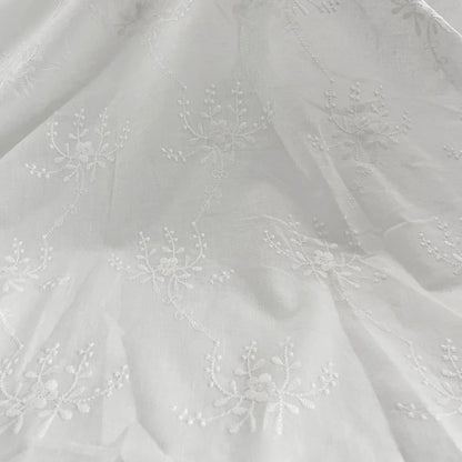 Premium White Floral Embroidery Cotton Fabric, CL1010