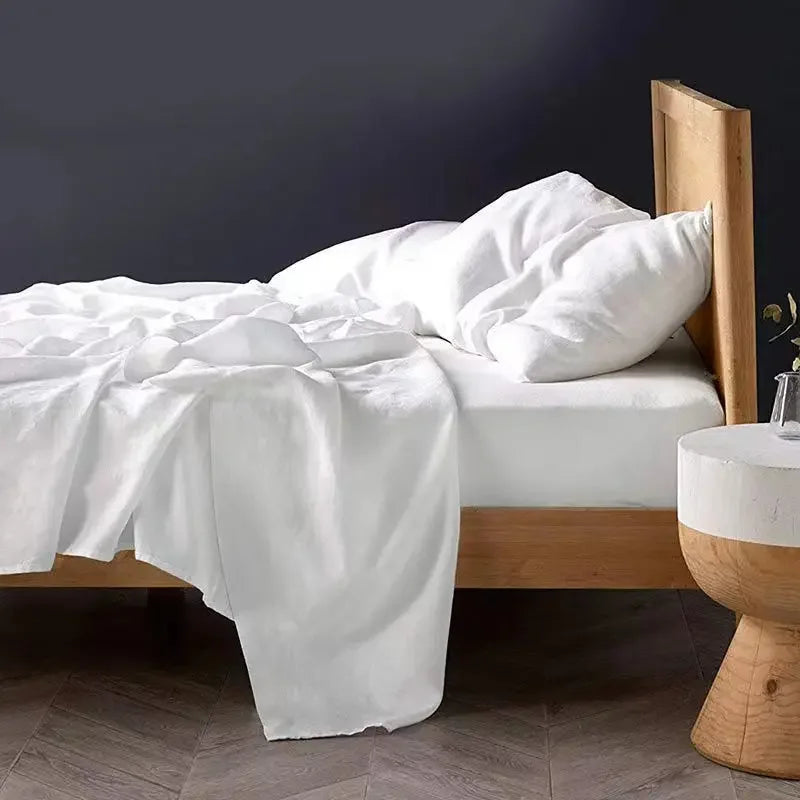 3-Piece 100% Washed Linen Sheet Set | Stone-Washed Pure Flax Flat Sheet & Pillowcases for Modern Farmhouse Bedding