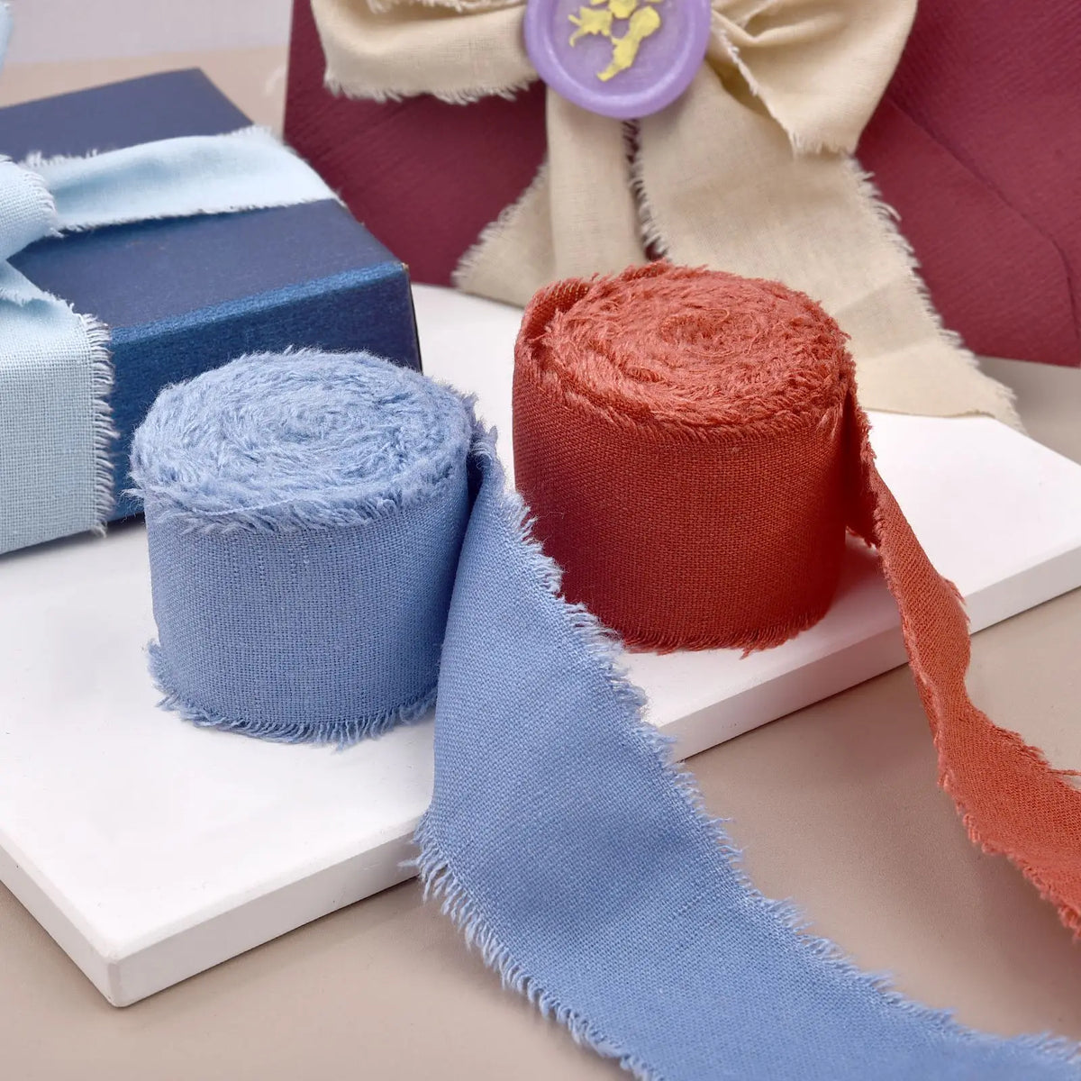Cotton Linen Frayed Ribbon | 1 1/2" x 5 Yards | Gift Wrapping & Wedding Decor