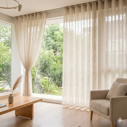 Textured Sheer Linen-Blend Curtain Panel, CD1002