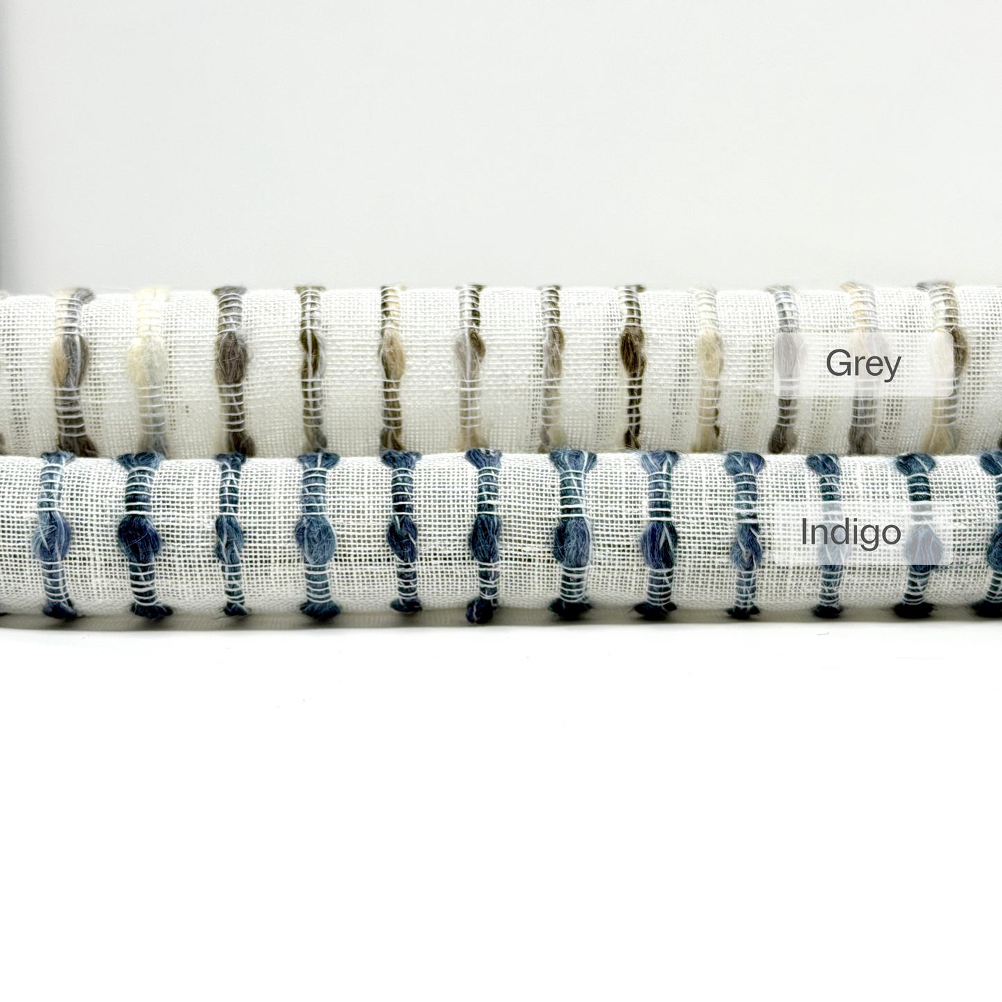 Dot Embroidered Blue Indigo Stripe Sheer Blend Linen Fabric Flat Roman Shade, CL1032