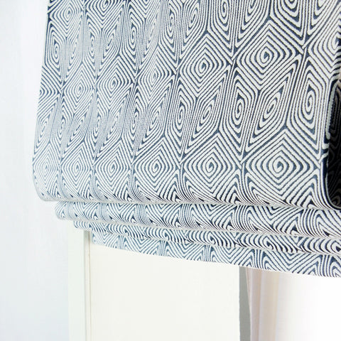 Blue/White Geometric Cubic Flat Roman Shade