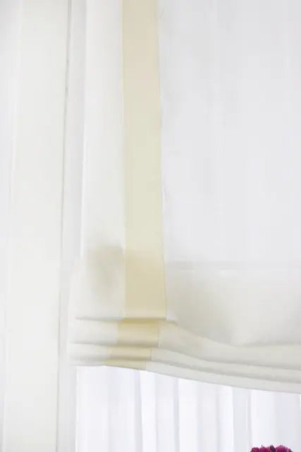 White Linen Relaxed Roman Shades with Cream Trim | CL1010
