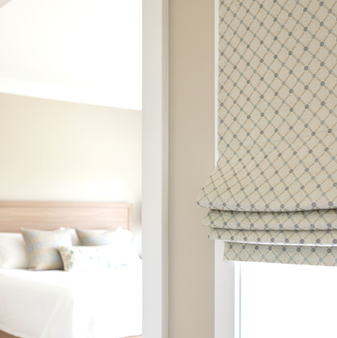 Ivory Beige Diamond Dot Damask Jacquard Flat Roman Shade/CL1187