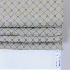Roman blind with geometric pattern on a white background