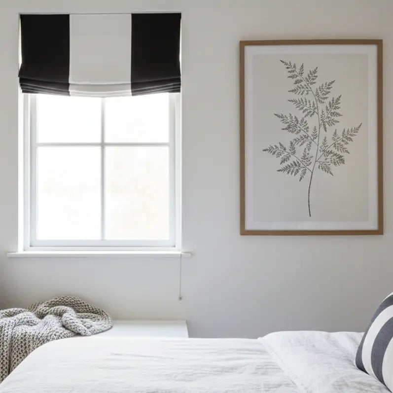 Black & White Two-Tone Linen Relaxed Roman Shade | CL1010