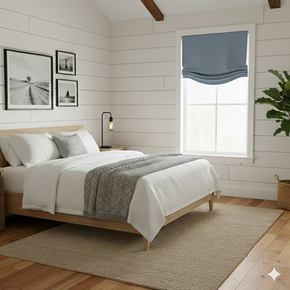 Blue Stonewashed 100% Organic Natural French Linen Roman Shade/CL1058 - Classic & Modern Home