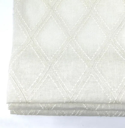 Embroidered Diamond Trellis Blend Linen Sheer Fabric By The Yard, 54" Width, CL1078