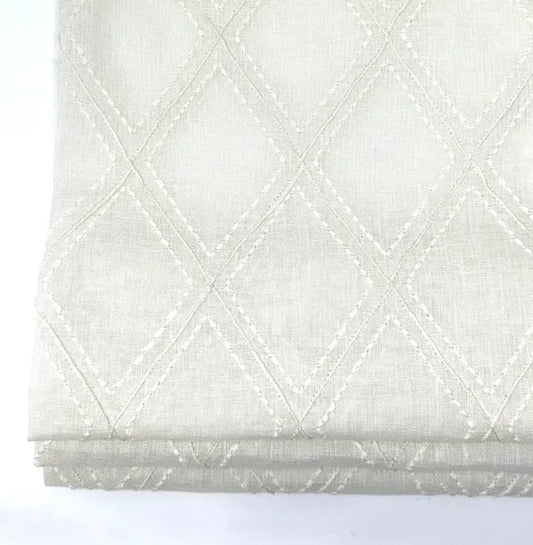 Embroidered Diamond Trellis Blend Linen Sheer Fabric By The Yard | 54" Width | CL1078