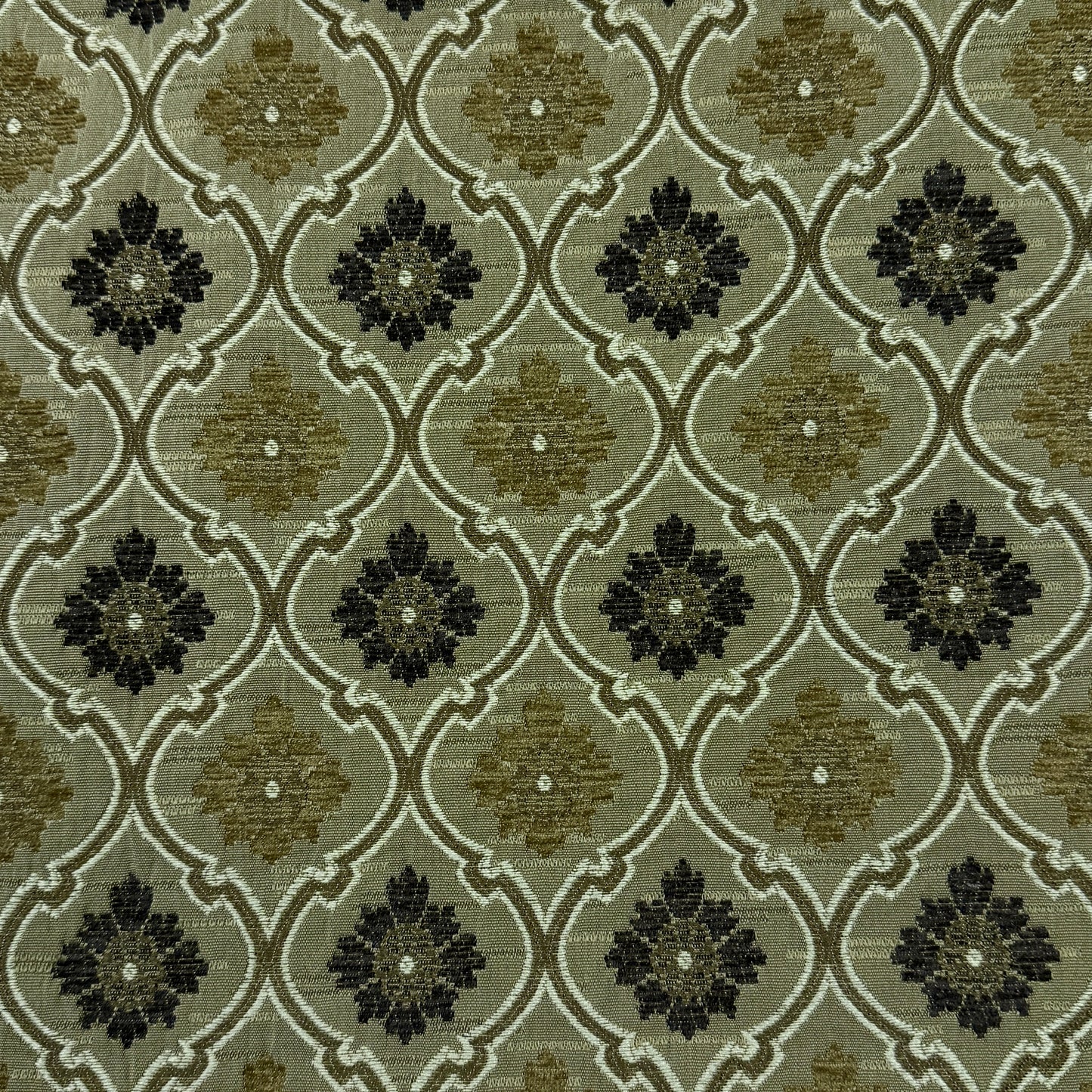 Khaki Sage Green Damask Jacquard Flat Roman Shade, CL1191